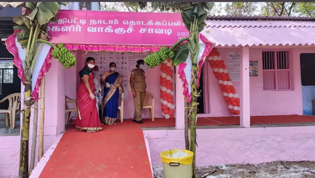 pink colour election booth tamilnadu